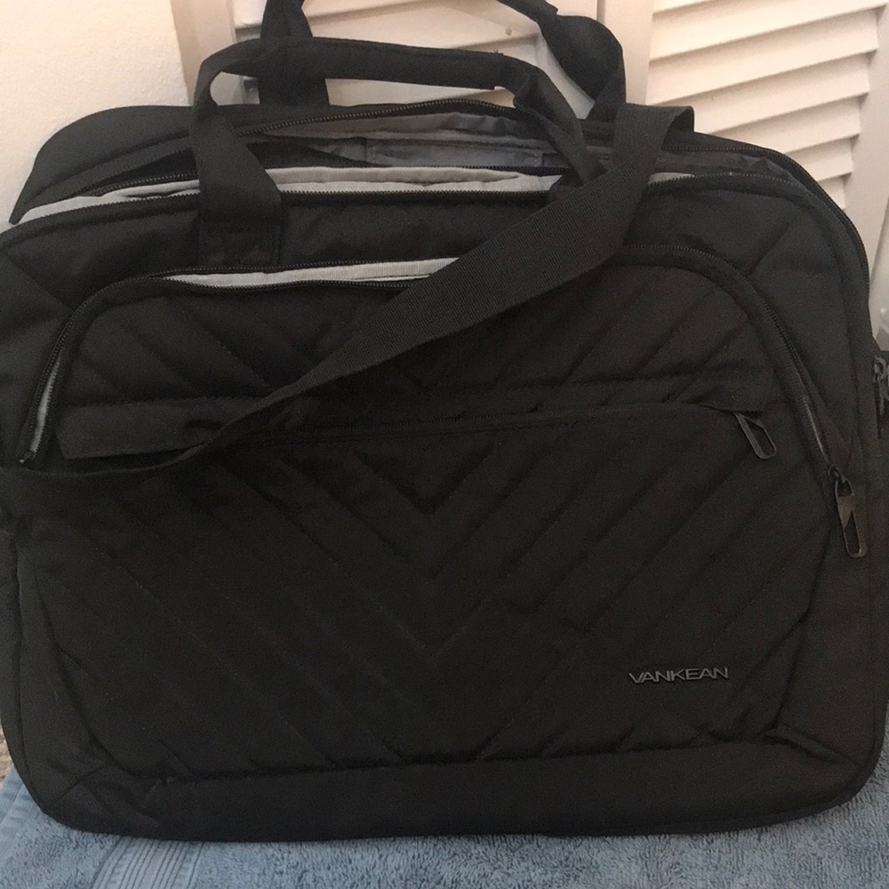Vankean black laptop briefcase bag with strap